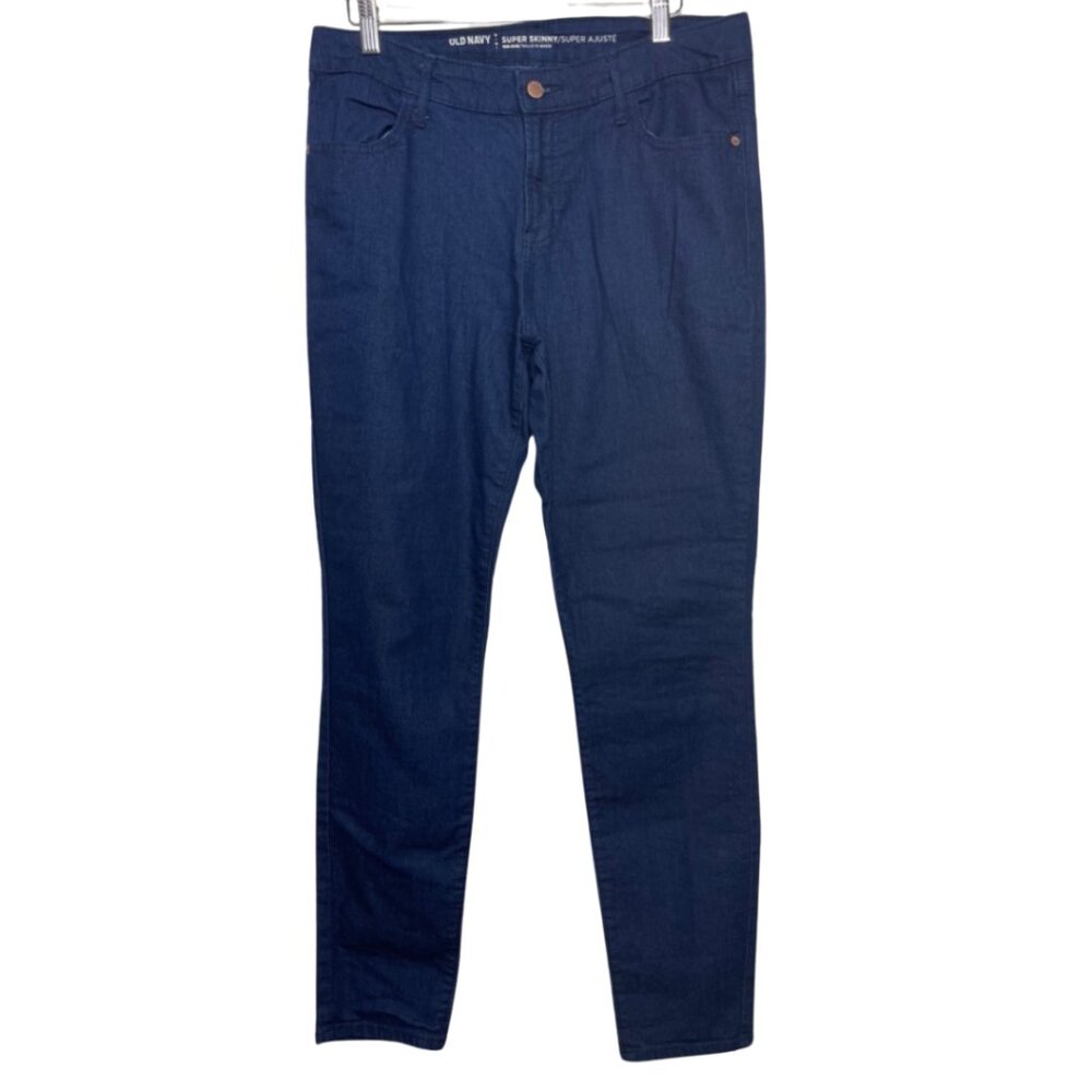 OLD NAVY | Super Skinny Mid-Rise Dark Wash Button Front Jeans | Size 12